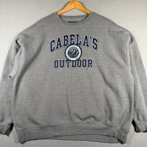 Vintage Cabelas Outdoor Graphic Sweatshirt Mens 2XL Grey Pullover Long Sleeve